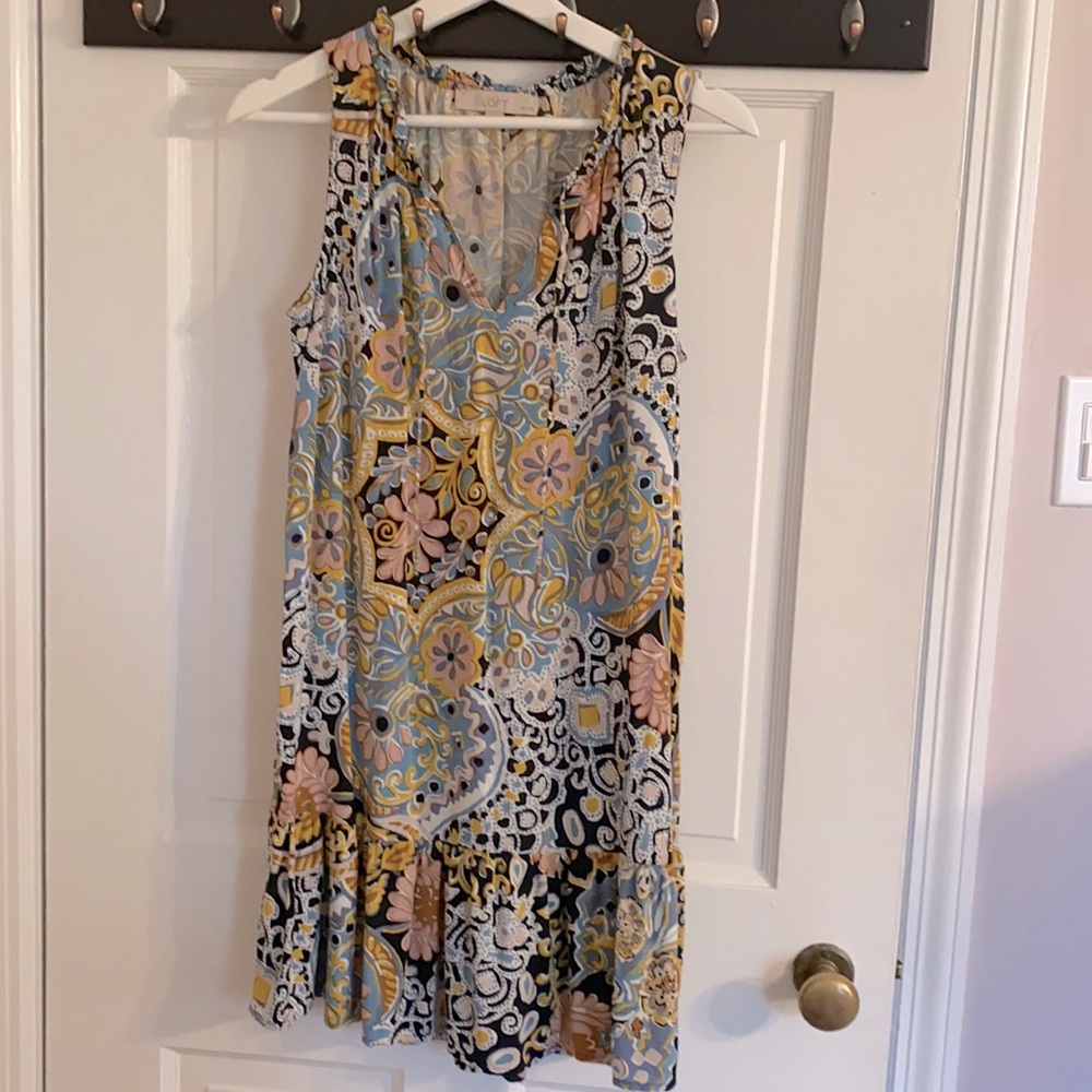 Loft Paisley, Floral Shift Dress for Work or fall, Sm Petite